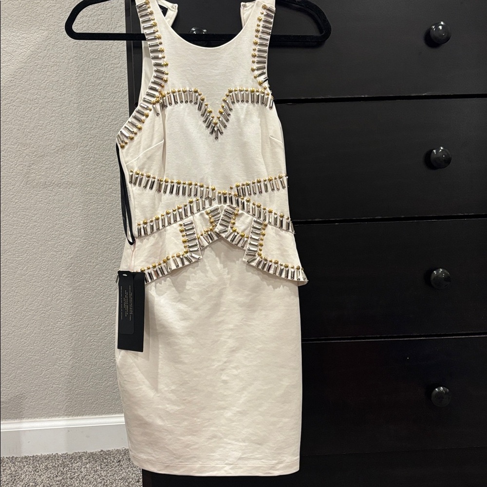 Bebe Cream Dress with Gold and Silver Accents